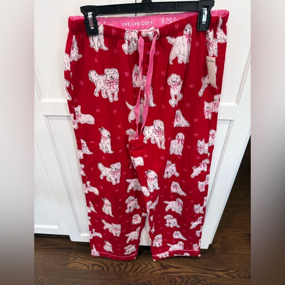 NWT PJ Salvage RED/WHITE DOGS WITH PINK BOWS Cotton Flannel Pajama Set Women's M - Picture 3 of 7